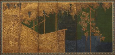 Plodící vinná réva na bambusové mříži, období Momoyama, konec 16. století. od Kano Eitoku