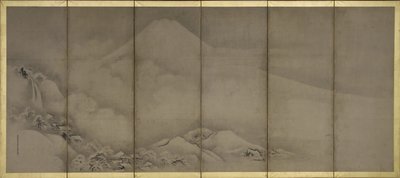 Mount Fuji a Matsubara Point, obrazovky od Kano Tanyu