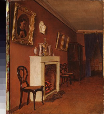 Interiér s krbem - Obraz Kapitona Alexejeviče Zelencova (1790-1845), olej na plátně od Kapiton Alekseevich Zelentsov