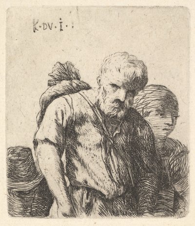 Vousatý muž zobrazený v poloviční délce se svazkem přehozeným přes pravou lopatku, bok..., ca. 1641-78. od Karel Du Jardin