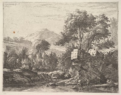 Dva muži stojící po kotníky ve vodní mase se skalnatým výběžkem za nimi, k le..., 1658. od Karel Du Jardin