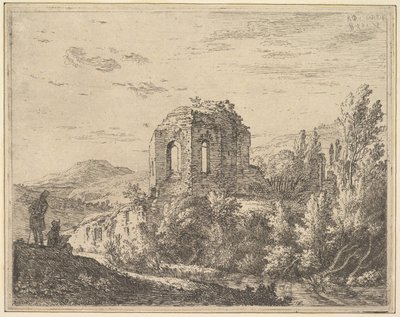 Pohled na ruiny s nárožím budovy se dvěma obloukovými okny, v krajině s..., 1658. od Karel Du Jardin
