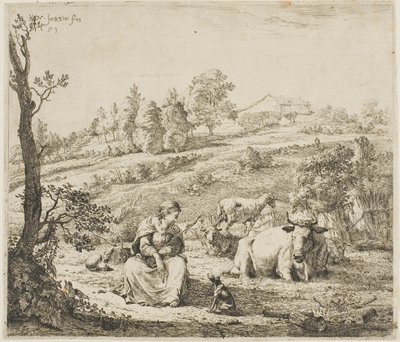Pastýřka mluví se svým psem od Karel Dujardin