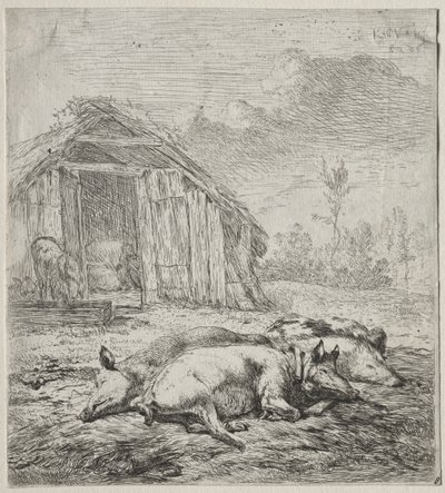 Tři svině ležící před chlívem od Karel Dujardin