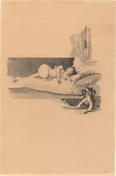Ilustrace k "Jestřáb Kontra Hrdlička, XXII" (Dívka spící na posteli) od Karel Vitezslav Masek