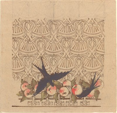 Ornamentální design se dvěma ptáčky klovanými do ovoce od Karel Vitezslav Masek