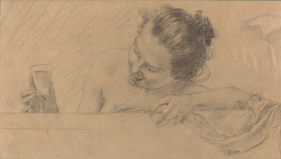 Žena ve vaně, drží sklenku vína od Karel Vitezslav Masek