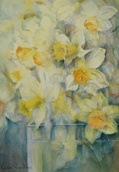 Jarní čas, smíšené narcisy v nádrži č. 3, paní Krelage, Ice Follies a Fortune od Karen Armitage