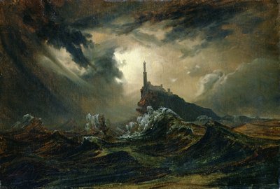 Bouřlivé moře s majákem od Carl Blechen