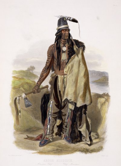 Abdih Hiddisch, Minitarre Chief, deska 24 ze svazku 2 „Cesty ve vnitrozemí Severní Ameriky“, vyrytý Rolletem, 1844 (akvatinta) od Karl Bodmer