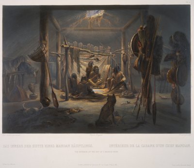 Interiér chaty Mandan Chief od Karl Bodmer