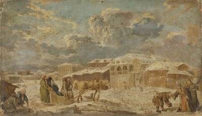 Městské náměstí v zimě, druhá polovina 18. století. od Karl Friedrich Knappe