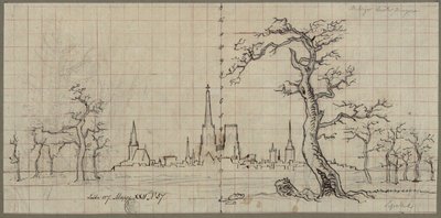 Pohled na město s vysoko se tyčící katedrálou v zimní krajině od Karl Friedrich Schinkel