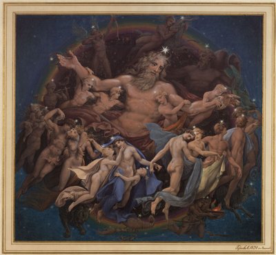 Berlín. Staré muzeum u Lustgartenu. Návrh nástěnné malby „Uran a tanec hvězd“ od Karl Friedrich Schinkel