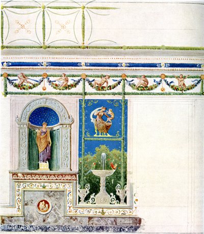 Berlín, Wilhelmplatz. Palác prince Karla Pruského, jídelna. Návrh na stěnu a strop od Karl Friedrich Schinkel