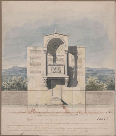 Bonn. Návrh náhrobku pro Bartholda Georga Niebuhra s reliéfním portrétem manželů od Karl Friedrich Schinkel