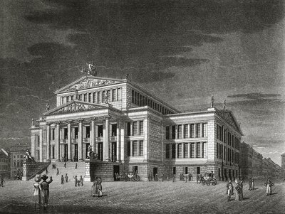 Německo, Berlín, Pohled na Schauspielhaus (koncertní sál), rytina Karl Friedrich Schinkels (1781-1841) od Karl Friedrich Schinkel