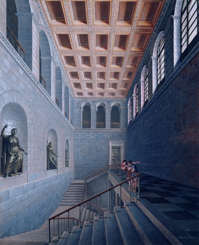 Vnitřní pohled na schodiště, návrh zámku v Koestritz, 1802-03 (pero a inkoust a bc na papíře) od Karl Friedrich Schinkel