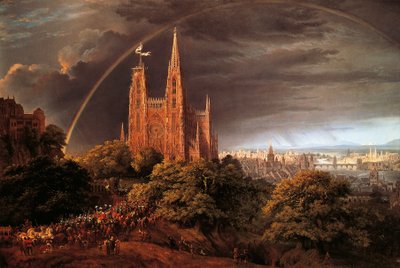Středověké město na břehu řeky, Karl Friedrich Schinkel (1781-1841) od Karl Friedrich Schinkel