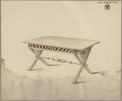 Postupim. Zámek Babelsberg (?). Návrh šikmého stolu od Karl Friedrich Schinkel