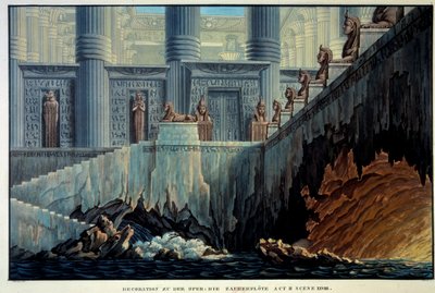 Divadelní výzdoba pro okouzlující flétnu (Opera „Die Zauberflote““ od Wolfganga Amadea Mozarta). Rytina Karla Schinkela (1781-1841) Ec. Všechno. od Karl Friedrich Schinkel