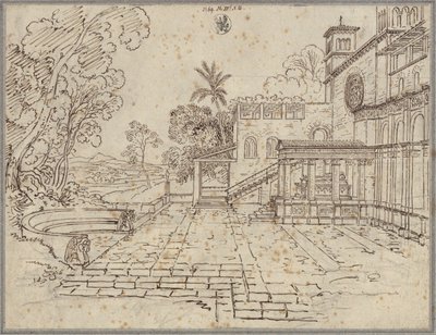 Prostranství před kostelem s pomníkem od Karl Friedrich Schinkel
