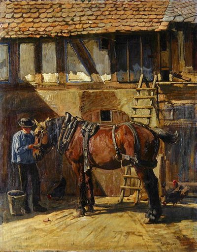 Farmář s koněm (olej na plátně) od Karl Gottlieb Lenz