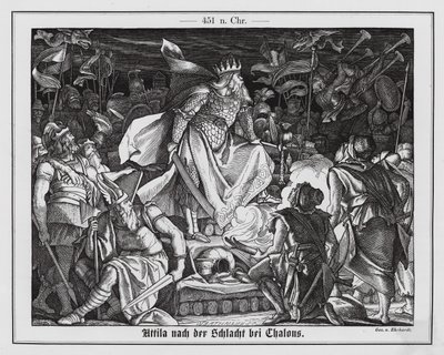 Attila Hun po bitvě u Chalons, 451 (rytina) od Karl Ludwig Adolf Ehrhardt