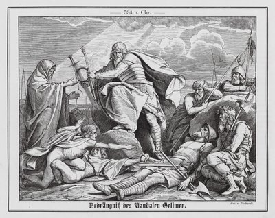 Pád Gelimera, posledního krále Vandalů, 534 (rytina) od Karl Ludwig Adolf Ehrhardt