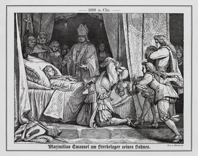 Maxmilián II. Emanuel, bavorský kurfiřt, u úmrtního lože svého syna od Karl Ludwig Adolf Ehrhardt