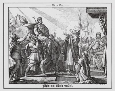Pepin Krátký prohlášený franským králem, 751 (rytina) od Karl Ludwig Adolf Ehrhardt