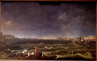 Bouře v přístavu Saint Malo Malba Karla Hackerta (1740-1800) Paříž 18. století, Musee de la Marine od Karl Ludwig Hackert