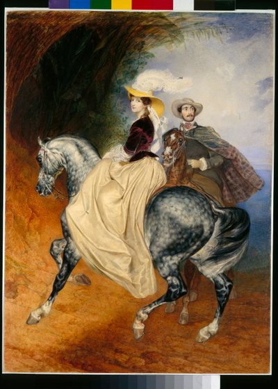 Jezdci: portréty Eugena Mussarda (asi 1814-1896) a jeho manželky Emilie (asi 1832-1896) - Dílo Karla Pavloviče Briullova (Brioullov) (1799-1852) od Karl Pavlovich Bryullov