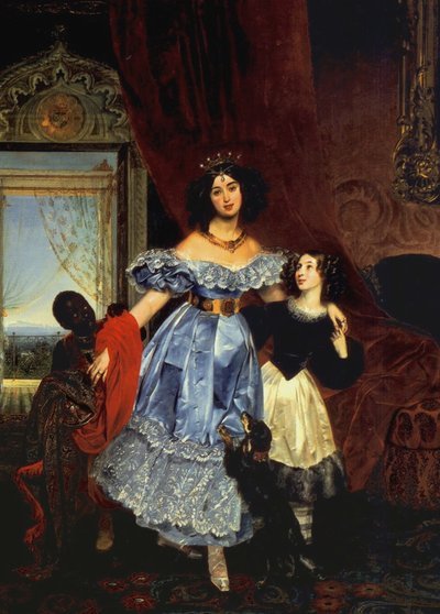 Portrét hraběnky Julie Samoilové se svou nevlastní dcerou Amazillií Pacini a černým chlapcem, 1832-1834 od Karl Pavlovich Bryullov