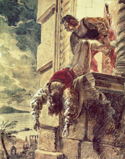 Atentát na prince Andrewa Maďarska na příkaz královny Joan I. Neapolské od Karl Pavlovich Bryullov