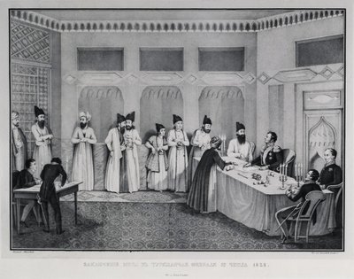 Podepsání smlouvy Turkmenchay, 1828 od Karl Petrovich Beggrov