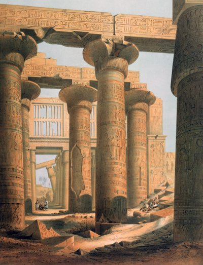 Pohled do interiéru síně v Karnaku". Litografie podle Karla Richarda Lepsiuse (1810-1884), pruského egyptologa. Síň Hippostyl v chrámovém komplexu Karnak v Thébách (Luxor). od Karl Richard Lepsius