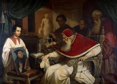 Papež Pavel III. 1468-1549 prohlížel Cranachův portrét Luthera, 1838-1839. od Karl Schorn