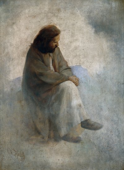 Autoportrét jako Kristus, Diefenbach, Karl Wilhelm (1851-1913). Olej na plátně od Karl Wilhelm Diefenbach