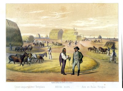 Mlátit pšenici v Maďarsku, z knihy Barona Pronaye, Budapešť, 1855 od Karoly Sterio