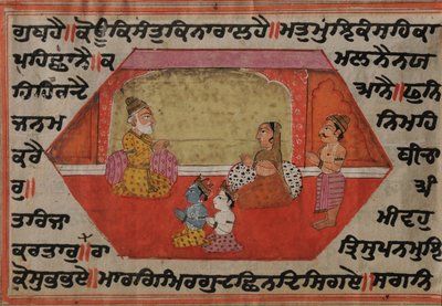 Krishna a Balrama sedí s Nandou a Yashodhou od Kashmir School
