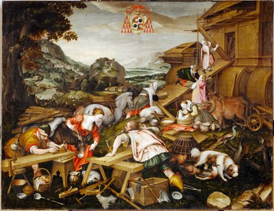 Stavba Noemovy archy (malba na plátně) od Kaspar the Elder Memberger