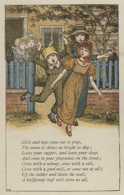 Dívky a chlapci si vyjdou hrát (barva litho) od Kate (after) Greenaway
