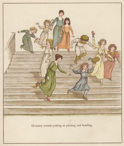 Ilustrace Kate Greenaway pro Krysař z Hamelnu od Roberta Browninga (barevné lito) od Kate (after) Greenaway