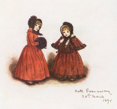 Venku na procházce (barevná litografie) od Kate (after) Greenaway