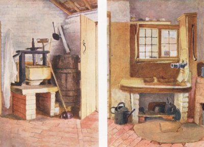 The Kitchen Pump and Old Cheese Press, Rolleston (barevná litografie) od Kate (after) Greenaway