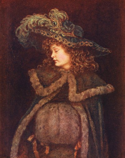 Dívka s pávem (barevná litografie) od Kate (after) Greenaway
