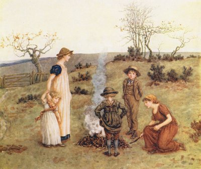 The Stick Fire (barevná litografie) od Kate (after) Greenaway
