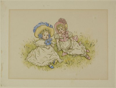 Dvě malé holčičky s čepicemi od Kate Greenaway