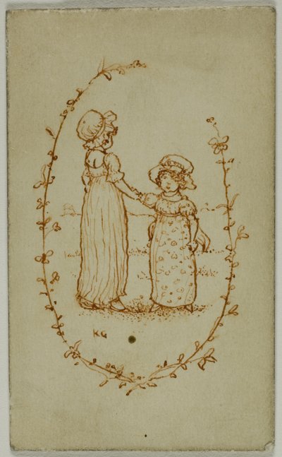 Viněta dvou dívek (recto); Athena (na druhou stranu) od Kate Greenaway